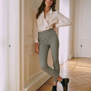 Sezane Clara Trouser Black and White Houndstooth FR Size 34